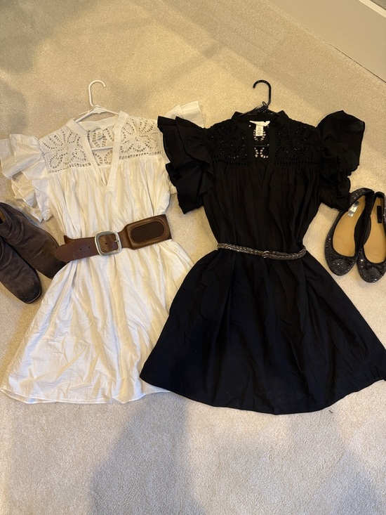 H&M Dresses & Skirts - H&M Bundle of Black & White Eyelet Ruffle Sleeve Mini Dresses